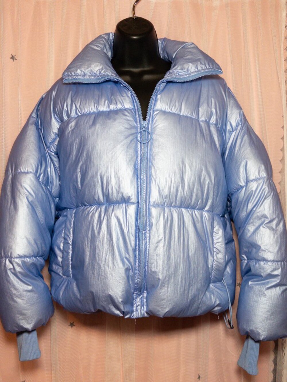 Forever 21 Light Blue Metallic Puffer Jacket Size Small